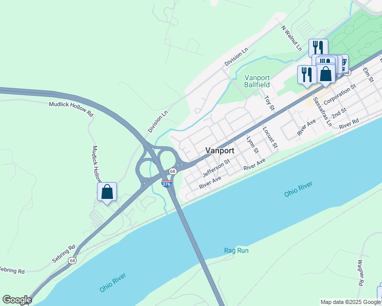 map of restaurants, bars, coffee shops, grocery stores, and more near 473 Ross Avenue in Beaver