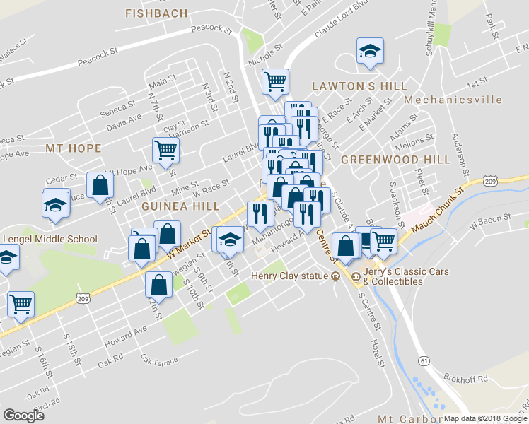 map of restaurants, bars, coffee shops, grocery stores, and more near 318 West Norwegian Street in Pottsville