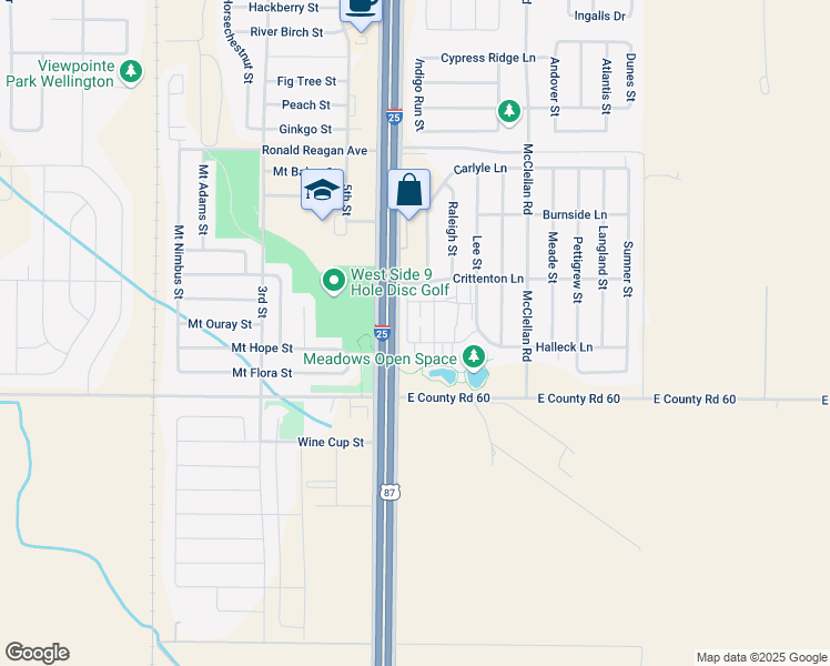 map of restaurants, bars, coffee shops, grocery stores, and more near 4101 Crittenton Lane in Wellington