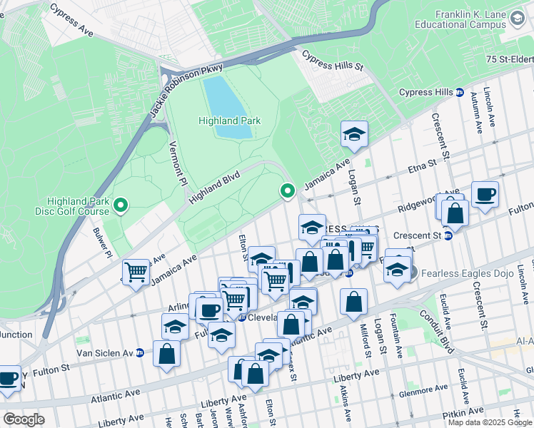 map of restaurants, bars, coffee shops, grocery stores, and more near 524 Jamaica Avenue in Brooklyn