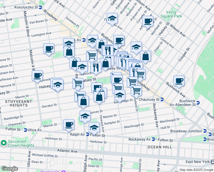 map of restaurants, bars, coffee shops, grocery stores, and more near 800 Macon Street in Brooklyn