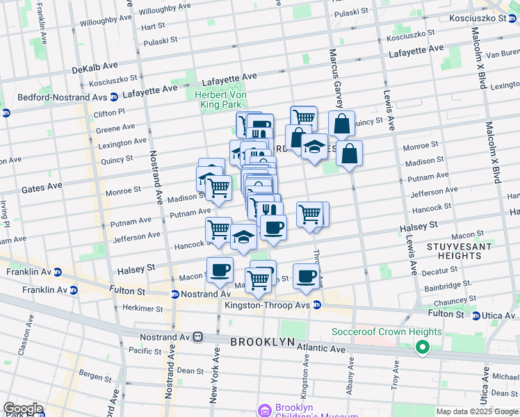 map of restaurants, bars, coffee shops, grocery stores, and more near 378 Tompkins Avenue in Brooklyn