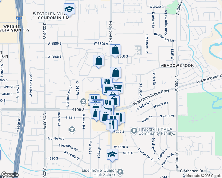 map of restaurants, bars, coffee shops, grocery stores, and more near 4020 South Redwood Road in Salt Lake City