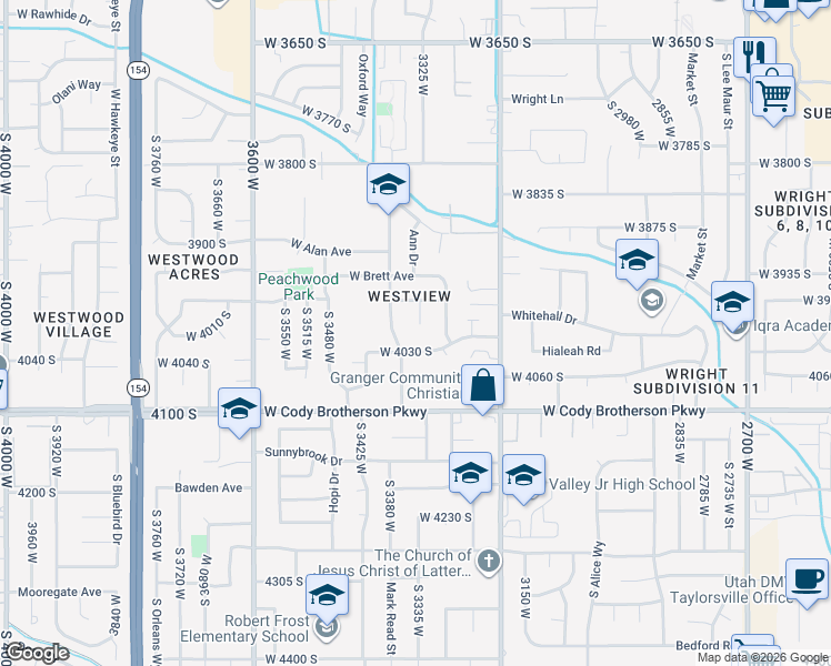 map of restaurants, bars, coffee shops, grocery stores, and more near 3997 Enterado Circle in West Valley City