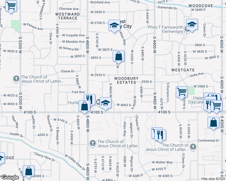 map of restaurants, bars, coffee shops, grocery stores, and more near 4049 South 4650 West in West Valley City