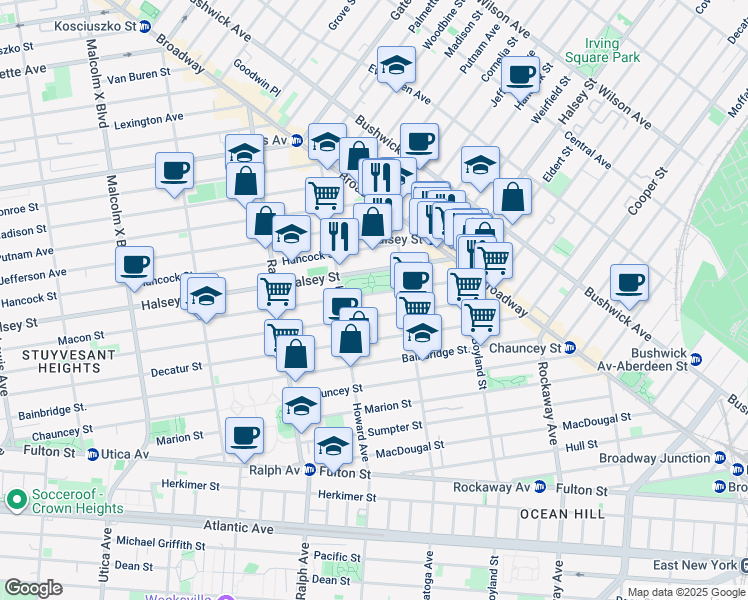 map of restaurants, bars, coffee shops, grocery stores, and more near 806 Macon Street in Brooklyn
