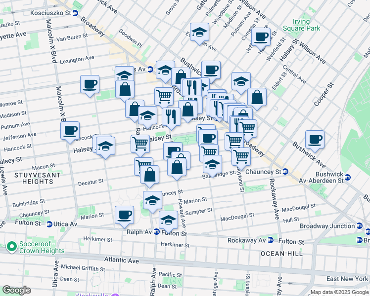 map of restaurants, bars, coffee shops, grocery stores, and more near 806 Macon Street in Brooklyn