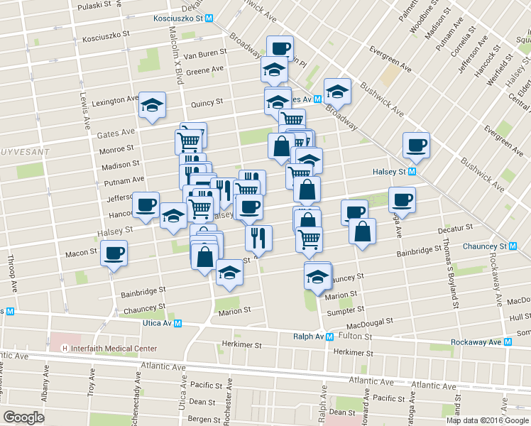 map of restaurants, bars, coffee shops, grocery stores, and more near in Brooklyn