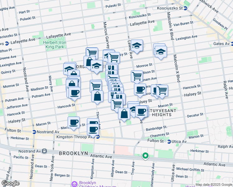 map of restaurants, bars, coffee shops, grocery stores, and more near 498 Jefferson Avenue in Brooklyn