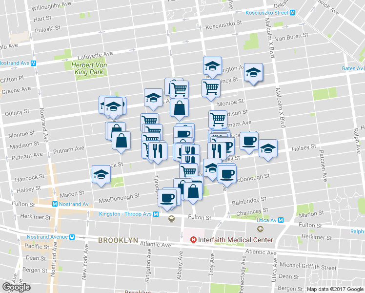 map of restaurants, bars, coffee shops, grocery stores, and more near in Brooklyn