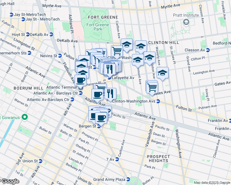 map of restaurants, bars, coffee shops, grocery stores, and more near 368 Cumberland Street in Brooklyn