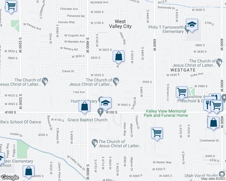 map of restaurants, bars, coffee shops, grocery stores, and more near 4003 South 4665 West in West Valley City