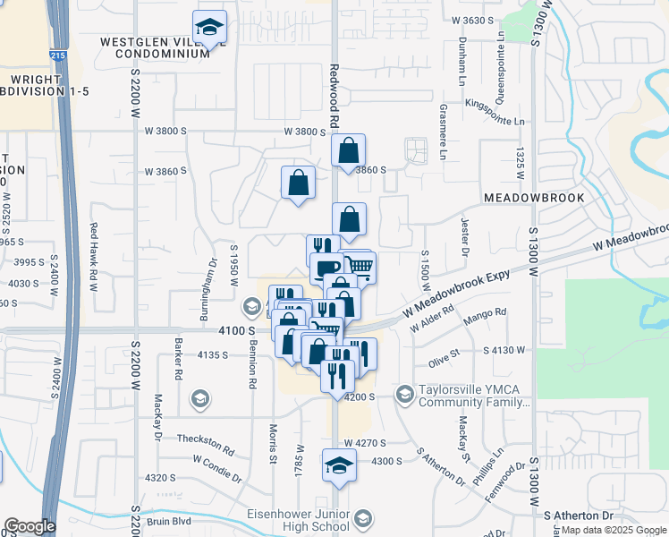 map of restaurants, bars, coffee shops, grocery stores, and more near 4020 South Redwood Road in Salt Lake City