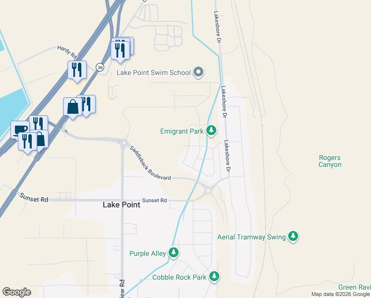 map of restaurants, bars, coffee shops, grocery stores, and more near 8537 North Tiffany Lane in Lake Point