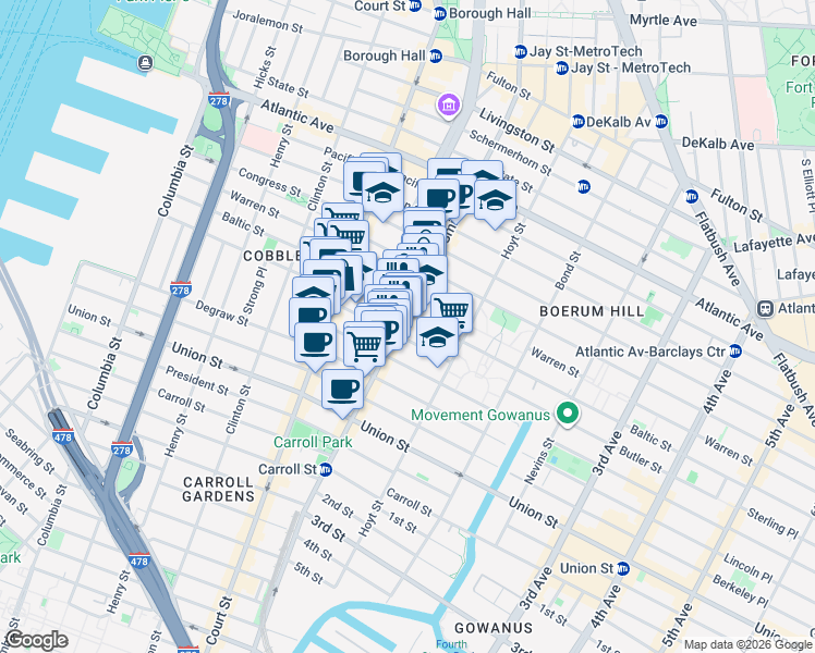 map of restaurants, bars, coffee shops, grocery stores, and more near in Brooklyn