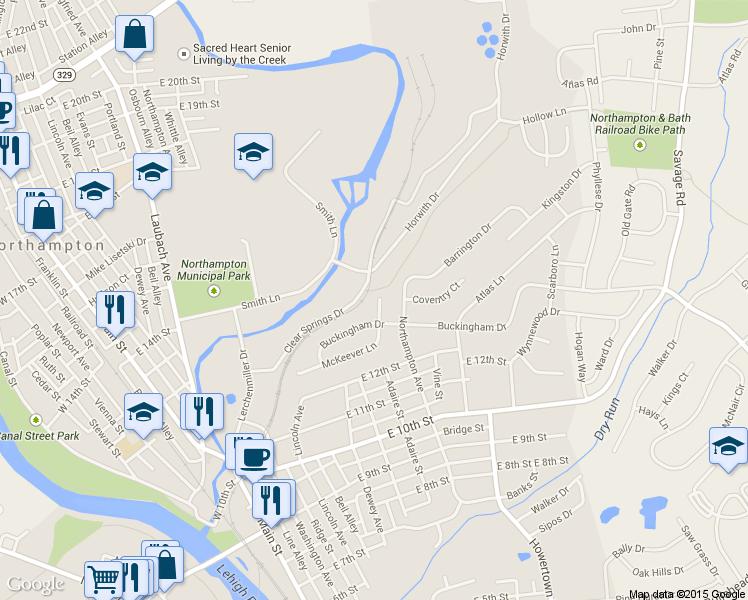 map of restaurants, bars, coffee shops, grocery stores, and more near 439 McKeever Lane in Northampton