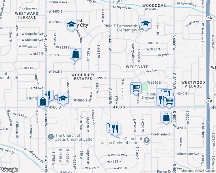 map of restaurants, bars, coffee shops, grocery stores, and more near 4411 West 3980 South in West Valley City