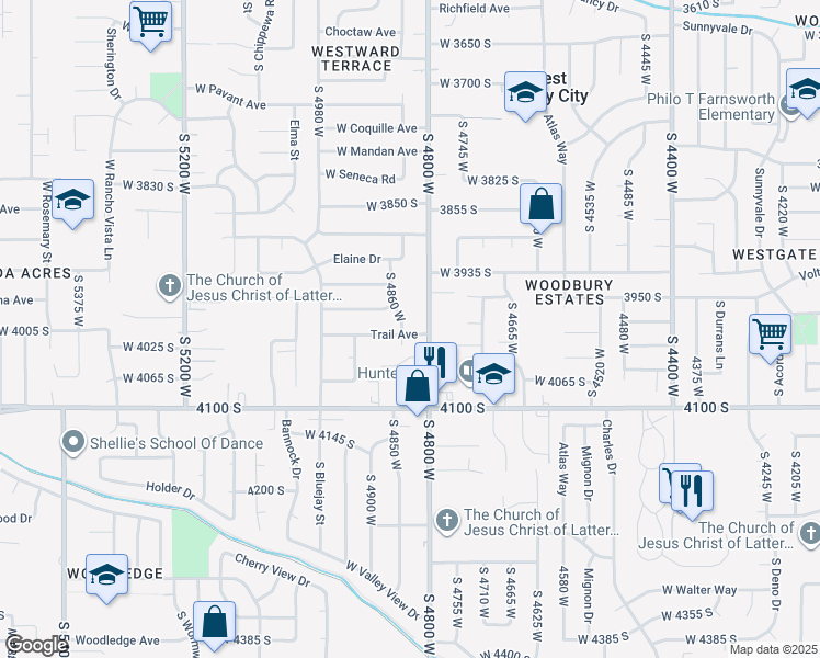 map of restaurants, bars, coffee shops, grocery stores, and more near 4830 Trail Avenue in Salt Lake City