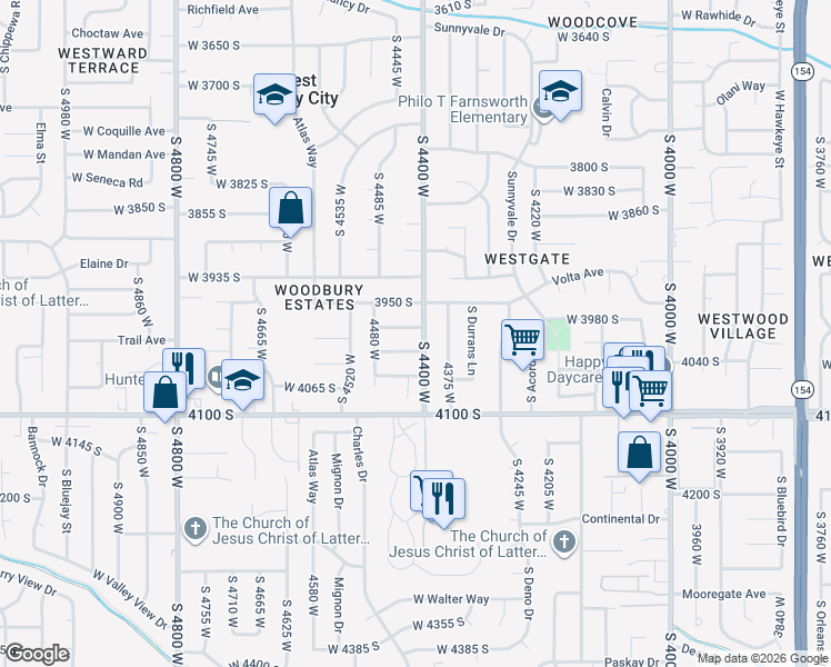 map of restaurants, bars, coffee shops, grocery stores, and more near 4411 West 3980 South in West Valley City