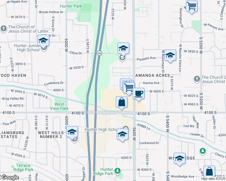 map of restaurants, bars, coffee shops, grocery stores, and more near 4005 South 5710 West in West Valley City