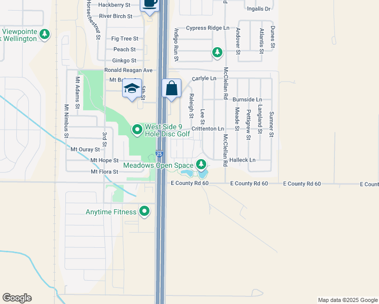map of restaurants, bars, coffee shops, grocery stores, and more near 4156 Crittenton Lane in Wellington