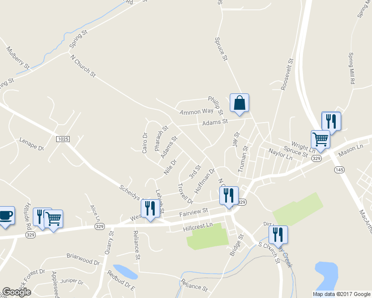 map of restaurants, bars, coffee shops, grocery stores, and more near 4487 Memphis Road in Lehigh County