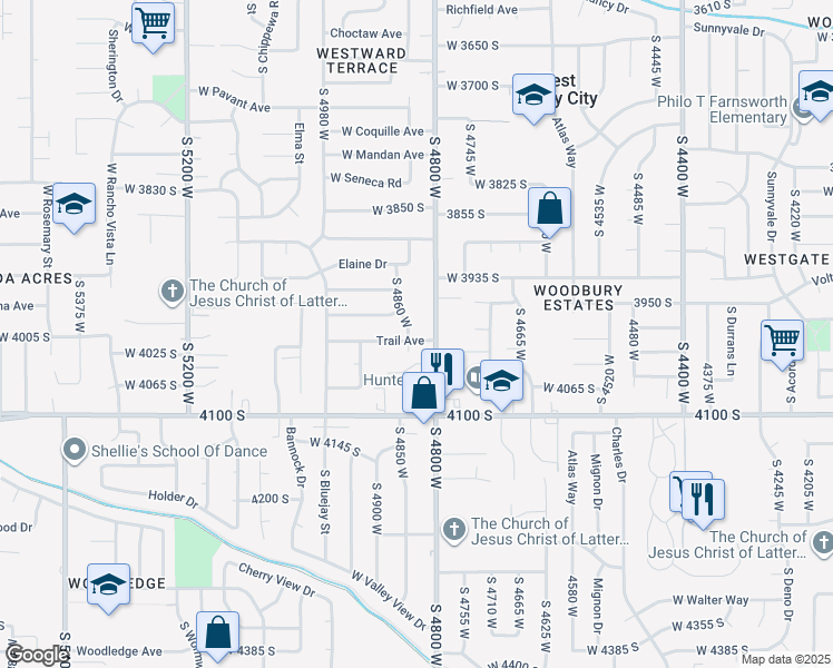 map of restaurants, bars, coffee shops, grocery stores, and more near 4830 Trail Avenue in Salt Lake City