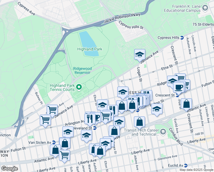 map of restaurants, bars, coffee shops, grocery stores, and more near 524 Jamaica Avenue in Brooklyn