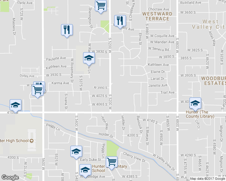 map of restaurants, bars, coffee shops, grocery stores, and more near 3997 South 5200 West in West Valley City