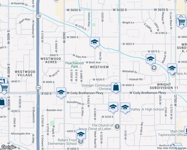 map of restaurants, bars, coffee shops, grocery stores, and more near 4002 Bonniewood Drive in West Valley City