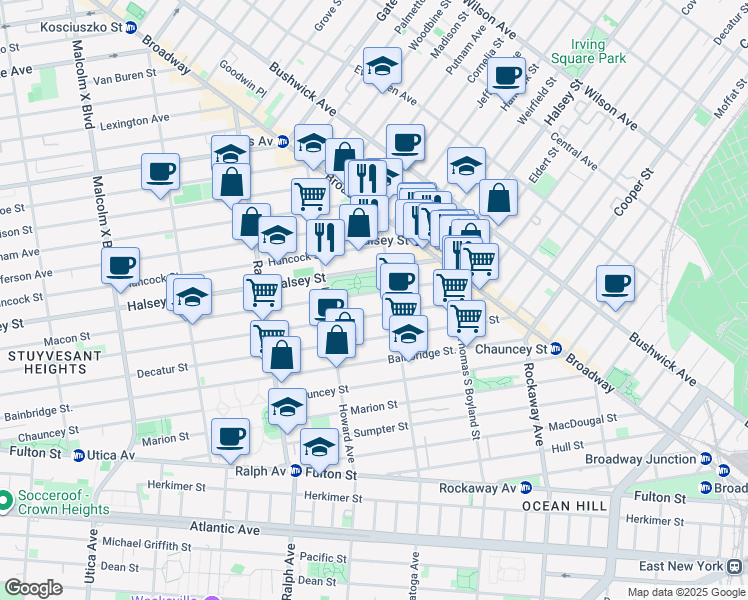 map of restaurants, bars, coffee shops, grocery stores, and more near 806 Macon Street in Brooklyn