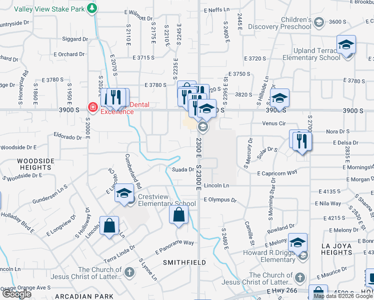 map of restaurants, bars, coffee shops, grocery stores, and more near 2264 East 4000 South in Holladay