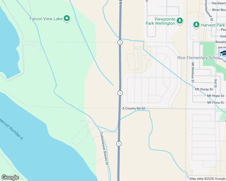 map of restaurants, bars, coffee shops, grocery stores, and more near 6821 Colorado 1 in Wellington