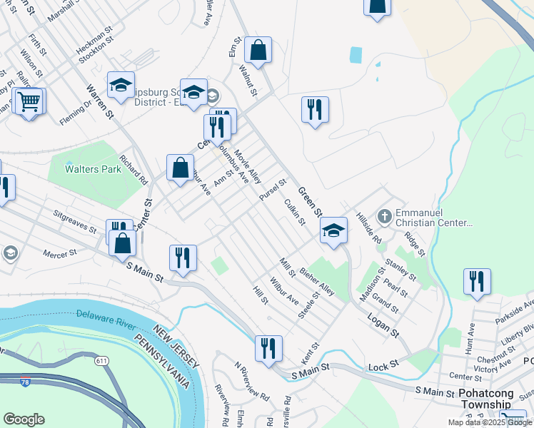 map of restaurants, bars, coffee shops, grocery stores, and more near 806 Columbus Avenue in Phillipsburg