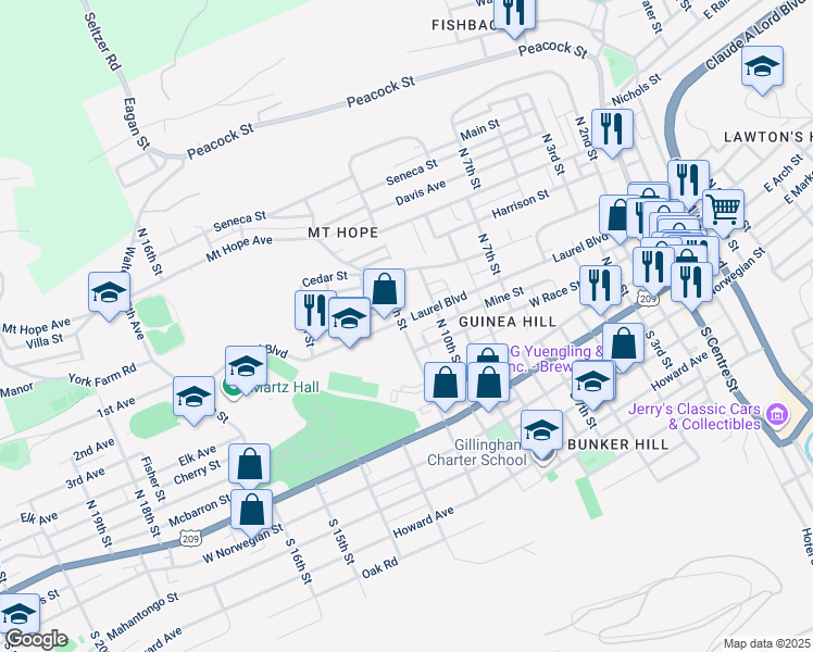 map of restaurants, bars, coffee shops, grocery stores, and more near 332 North 12th Street in Pottsville