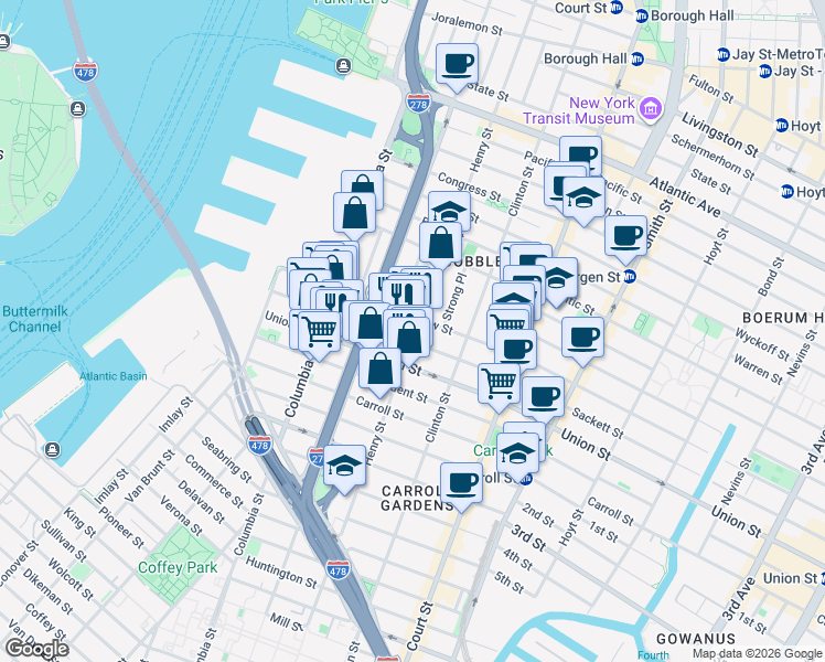 map of restaurants, bars, coffee shops, grocery stores, and more near 492 Henry Street in Brooklyn