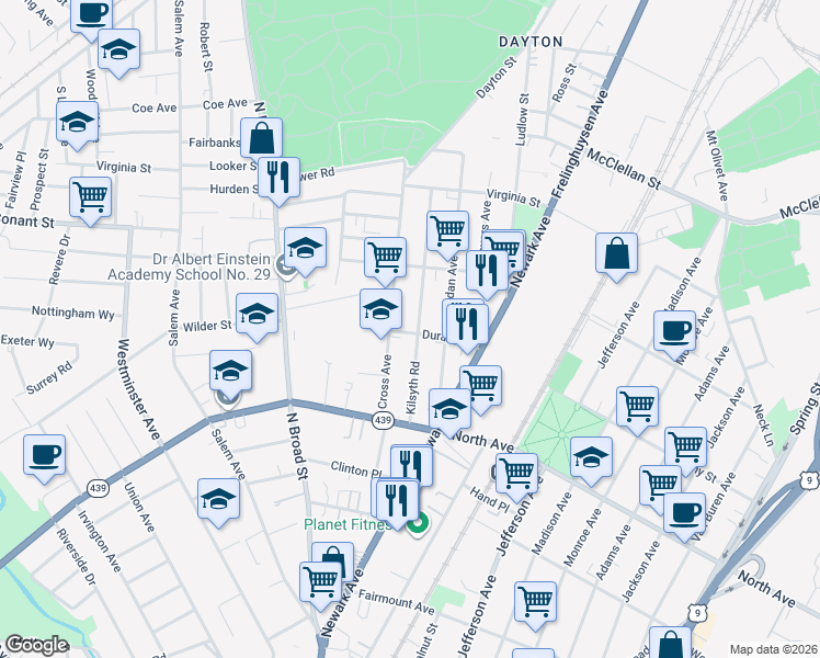 map of restaurants, bars, coffee shops, grocery stores, and more near 900-902 Kilsyth Road in Elizabeth