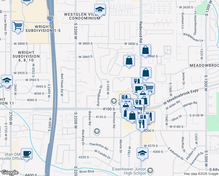 map of restaurants, bars, coffee shops, grocery stores, and more near 4005 South 1950 West in West Valley City