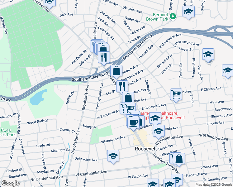 map of restaurants, bars, coffee shops, grocery stores, and more near 479 Nassau Road in Freeport