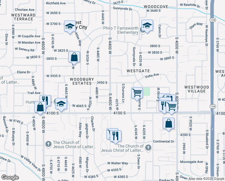 map of restaurants, bars, coffee shops, grocery stores, and more near 3979 4400 west in West Valley City