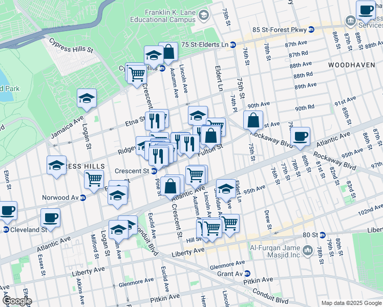 map of restaurants, bars, coffee shops, grocery stores, and more near in Brooklyn