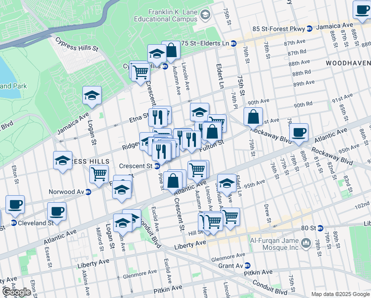 map of restaurants, bars, coffee shops, grocery stores, and more near in Brooklyn