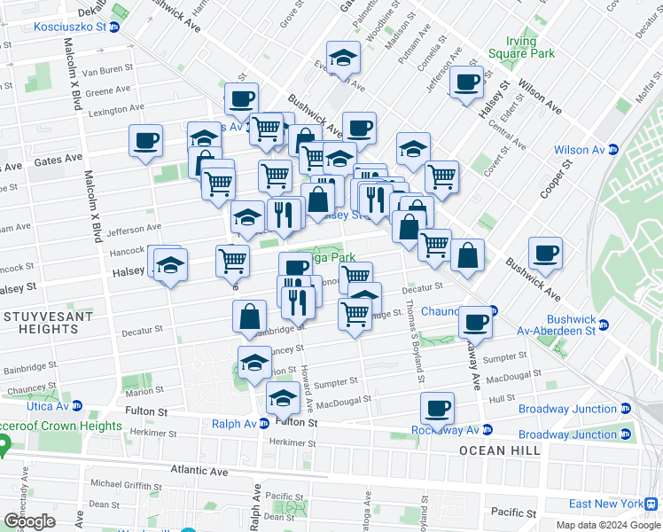 map of restaurants, bars, coffee shops, grocery stores, and more near 806 Macon Street in Brooklyn