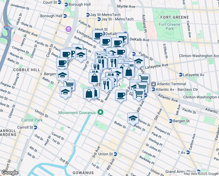 map of restaurants, bars, coffee shops, grocery stores, and more near 229 Bergen Street in Brooklyn