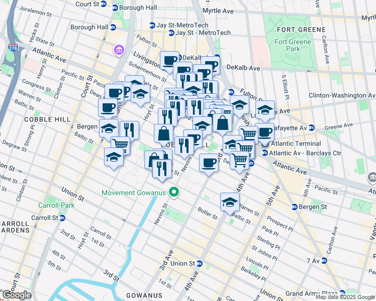 map of restaurants, bars, coffee shops, grocery stores, and more near in Brooklyn