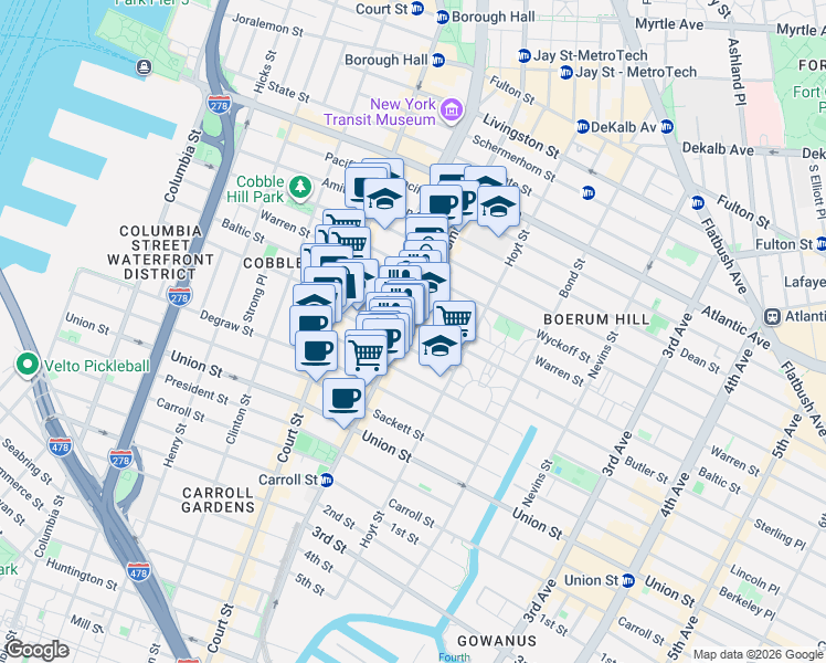 map of restaurants, bars, coffee shops, grocery stores, and more near in Brooklyn