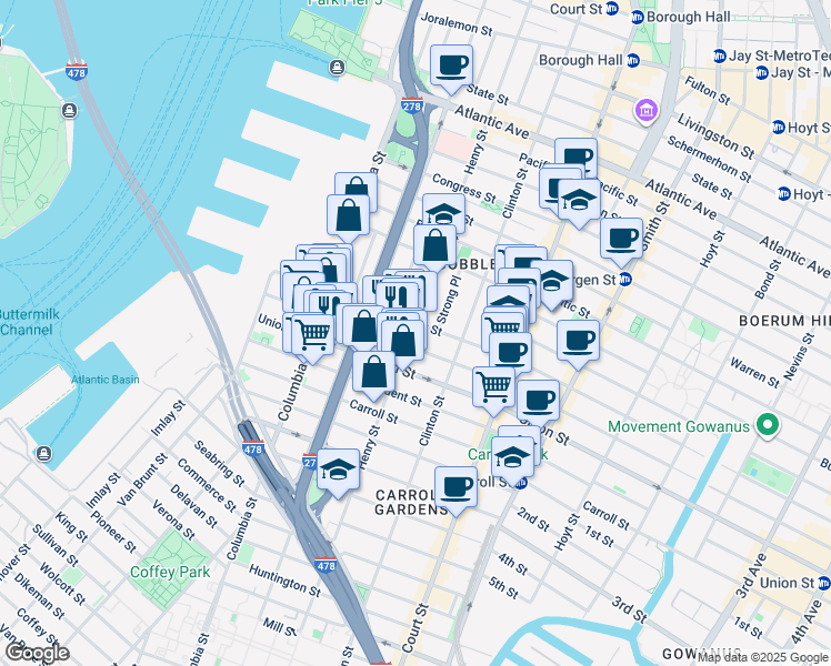 map of restaurants, bars, coffee shops, grocery stores, and more near 492 Henry Street in Brooklyn