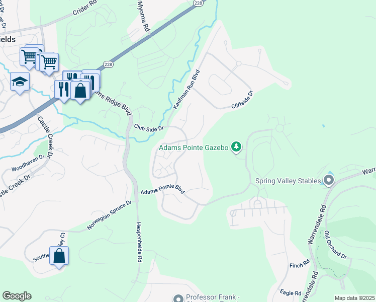 map of restaurants, bars, coffee shops, grocery stores, and more near 8102 Club Side Drive in Mars