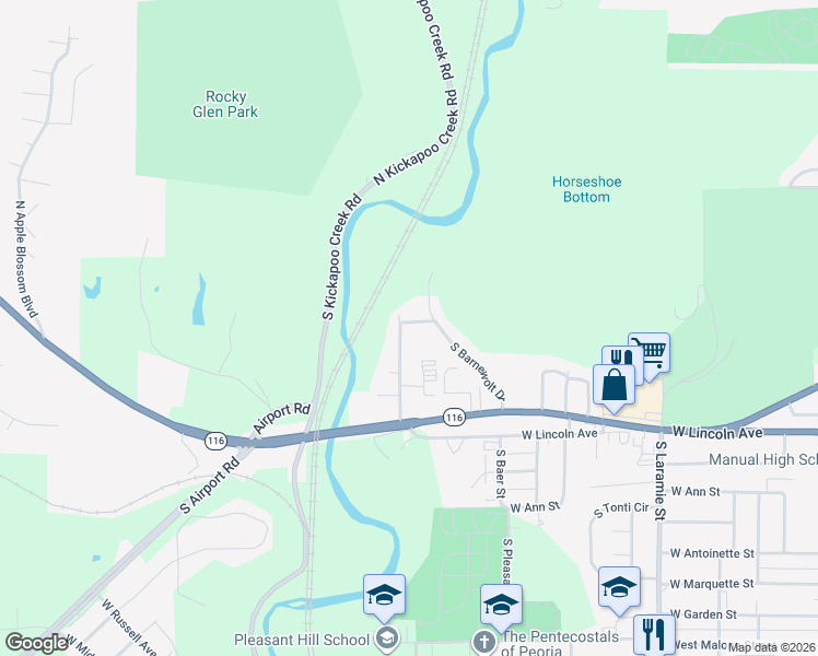 map of restaurants, bars, coffee shops, grocery stores, and more near 416 South Hillsdale Avenue in Peoria