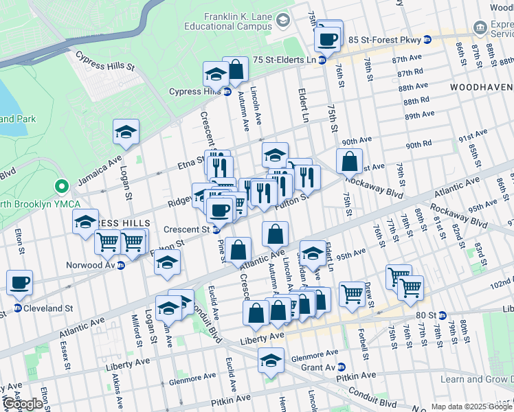 map of restaurants, bars, coffee shops, grocery stores, and more near 238 Autumn Avenue in Brooklyn
